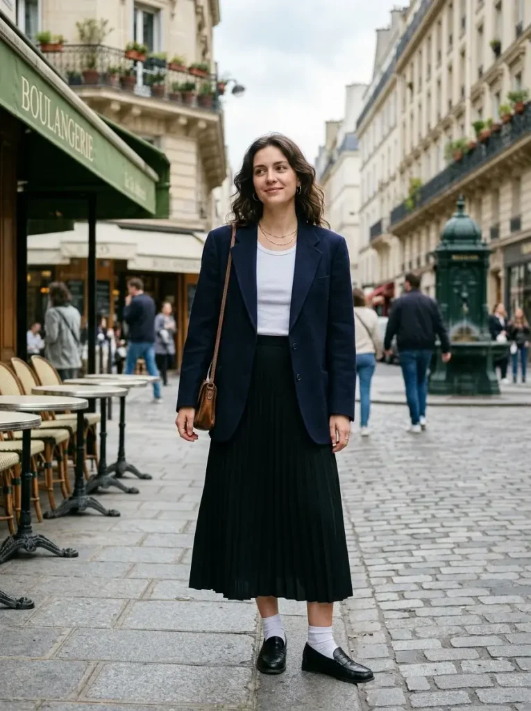 Midi skirt ribbed tank oversized blazer