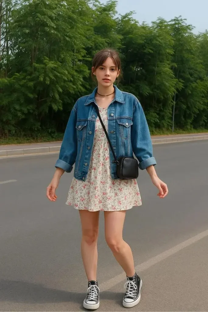 Your Closet Will Feel Brand-New with These 16 Dress Outfit Ideas 11 Mini Dress with a Denim Jacket
