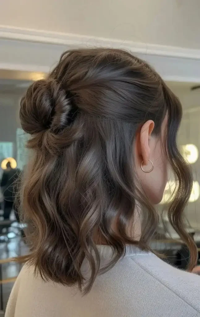 16 Prom Hairstyles for Medium Length Hair That Look Expensive and Totally Pinterest-Worthy 14 Mini Top Knot With Waves