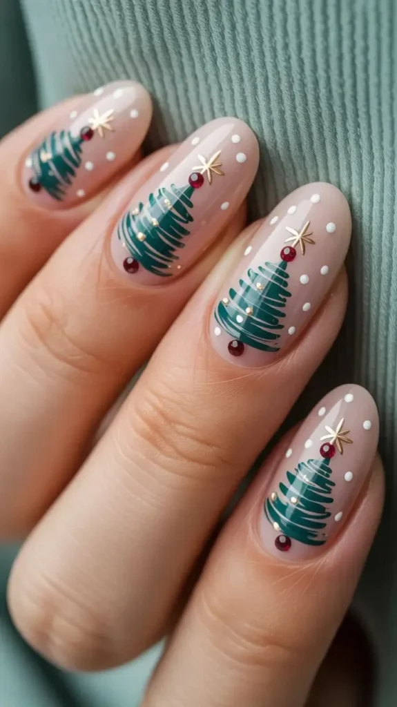 Festive Details That Make These 17 Christmas Tree Nails So Charming 3 Minimal Christmas Tree Line Art