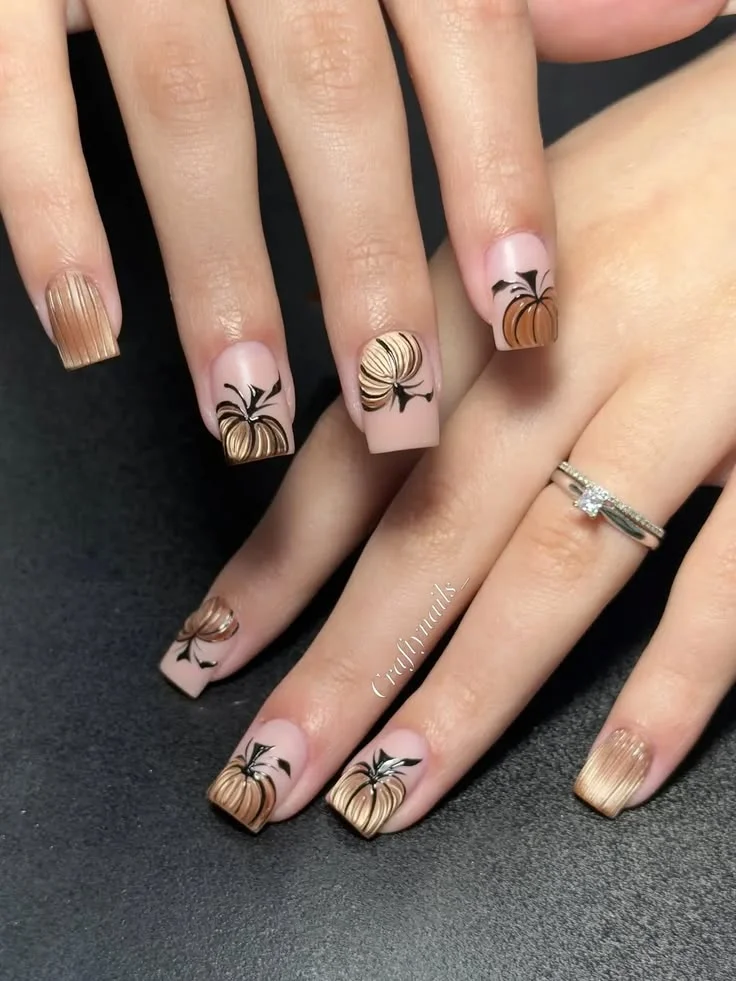 14 Fall Pumpkin Nails That Make Autumn Manicures Feel Extra Cozy 14 Minimal Pumpkin Outline Nails
