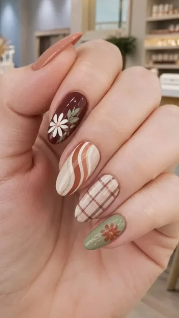 13 Fall Aesthetic Nails That Make Every Autumn Outfit Feel More Put Together 13 Mix and Match Autumn Nails
