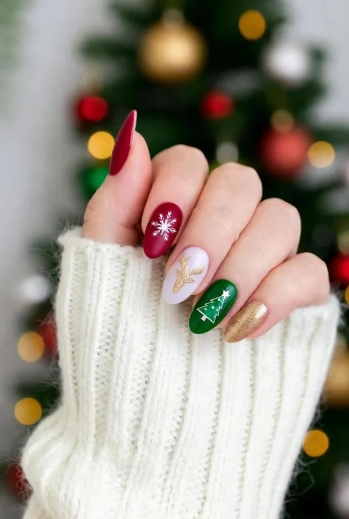 Holiday Glam Made Easy: 15 Christmas Nail Designs for Every Festive Mood 16 Mix and Match Christmas Nails