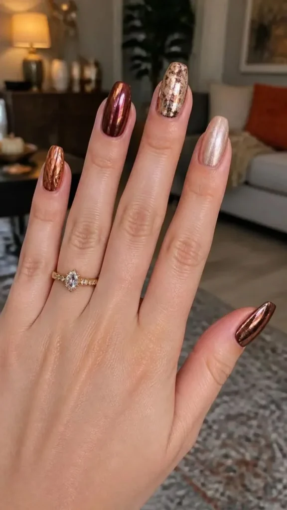 Your Fall Mani Just Got Shinier: 15 Fall Chrome Nails That Feel So Chic 15 Mixed Fall Chrome Nails