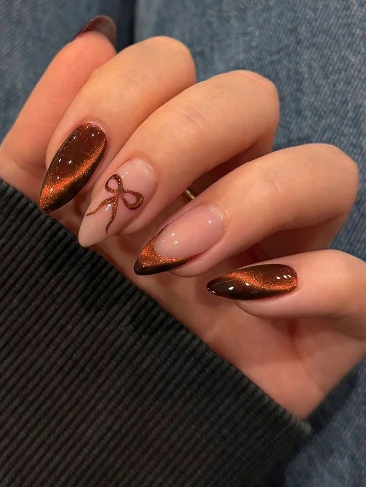 Fall Gets a Little More Magical With These 14 Fall Cat Eye Nails 11 Mocha Cat Eye French Tips