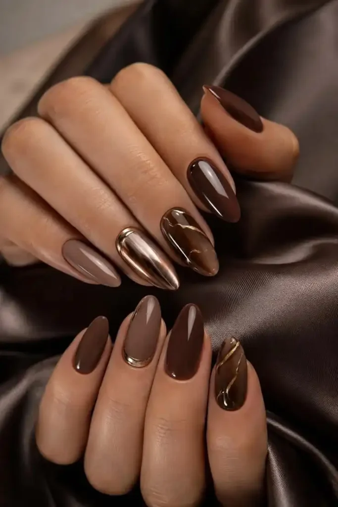 18 Fall Almond Nails That Will Make You Ditch Your Basic Manicure Forever 17 Mocha Mousse with Matte Top Coat