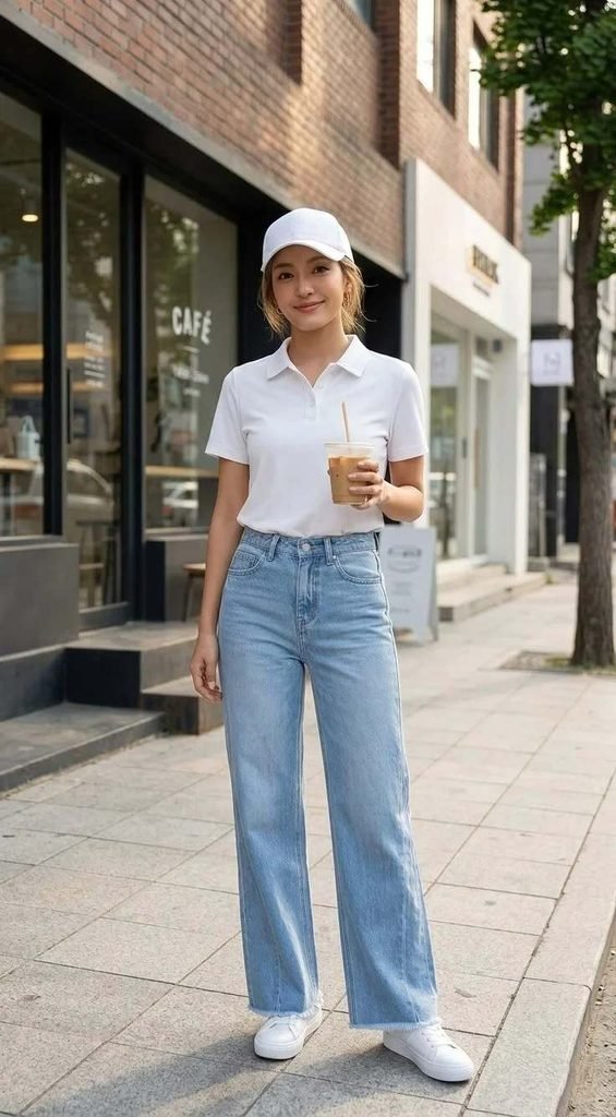 From Caramel to Chocolate: 16 Brown Fall Outfits That Look So Chic 4 Mocha Polo Shirt With Faded Blue Jeans
