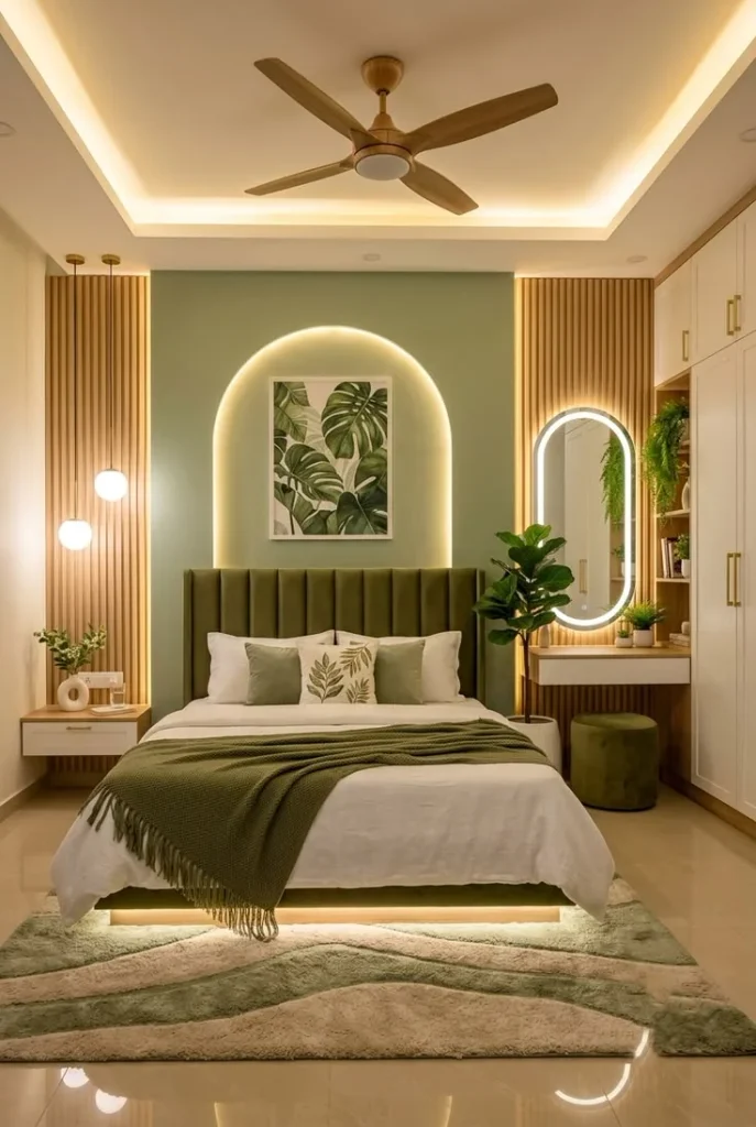 19 Green Bedroom Ideas That Are So Cozy & Chic You’ll Want to Redecorate This Weekend 17 Modern Green Bedroom With Clean Lines