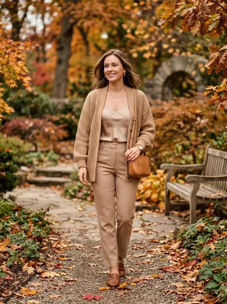 15 Casual Fall Outfits That Look Effortlessly Stylish for Everyday Days 8 Monochrome Beige Fall Outfit