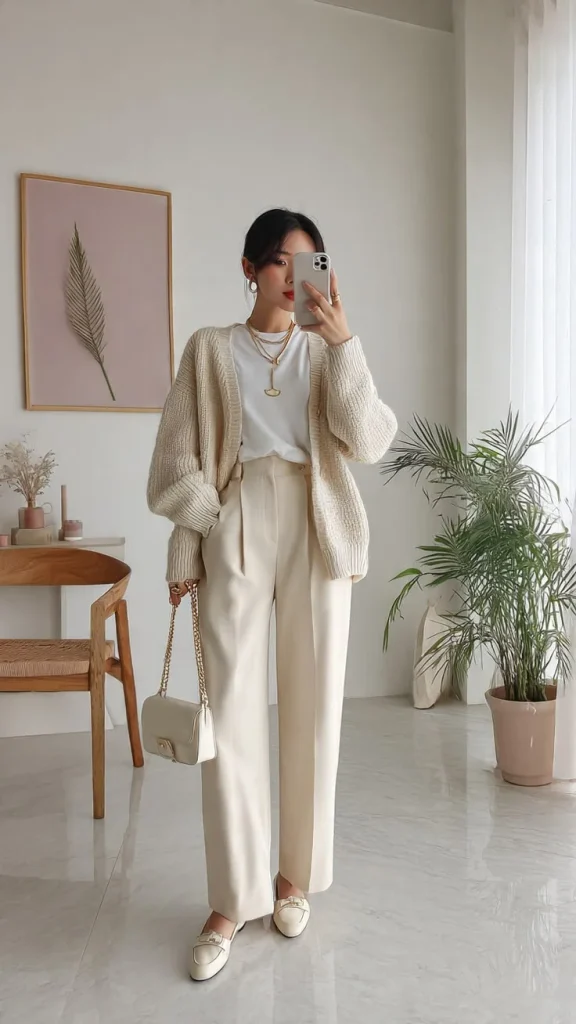 16 Fall Winter Outfits That Make Cold-Weather Dressing Feel Effortless 12 Monochrome Cream Outfit