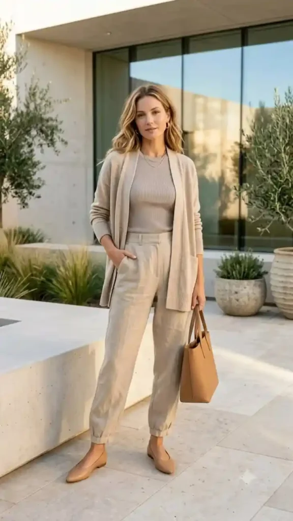 Your Fall Wardrobe Just Got Smarter With These 15 Preppy Fall Outfits 9 Monochrome Neutral Layers