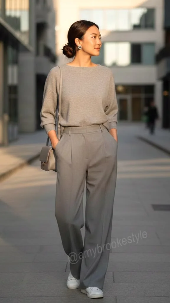 Cozy Meets Chic: 14 Fall Sweater Outfits You’ll Want to Wear on Repeat 8 Monochrome Sweater and Trousers