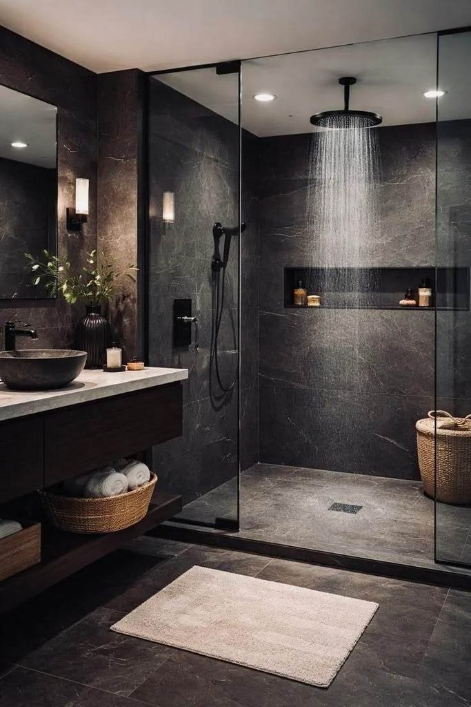 18 Bathroom Design Ideas So Good You’ll Suddenly Want to Become an Interior Designer 2 Moody Black Bathrooms
