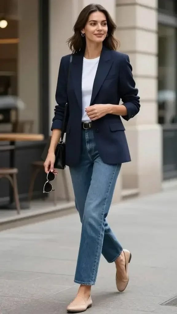 Your Fall Closet Just Got Better: 15 Classy Fall Outfits That Feel Effortlessly Chic 11 Navy Blazer With Dark Denim