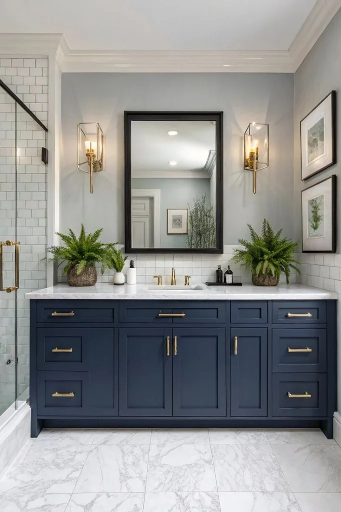 18 Bathroom Vanity Ideas That Are Giving “Pinterest Dream Home” Energy in 2026 7 Navy Blue Vanity