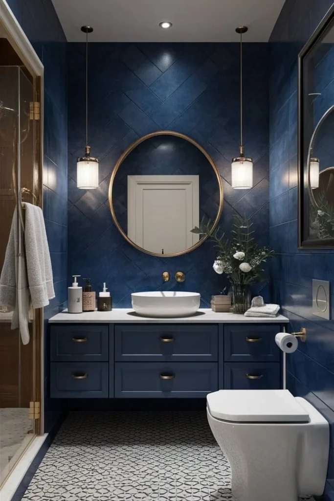 19 Blue Bathroom Ideas That Look Straight Out of a Pinterest Dream Board 2 Navy Blue Vanity for Instant Drama