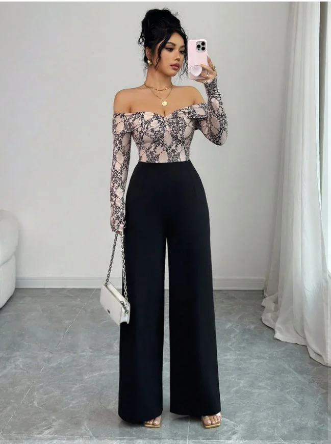 Plans Tonight? These 14 Going Out Fall Outfits Have You Covered 9 Off Shoulder Bodysuit With Printed Pants