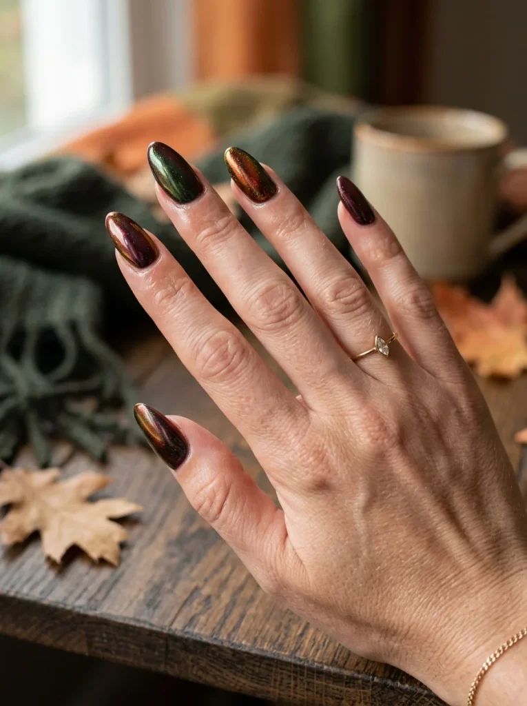 15 Fall Chrome Nails, Cast Like Metal From a Small Home Foundry 16 Oil Slick Autumn