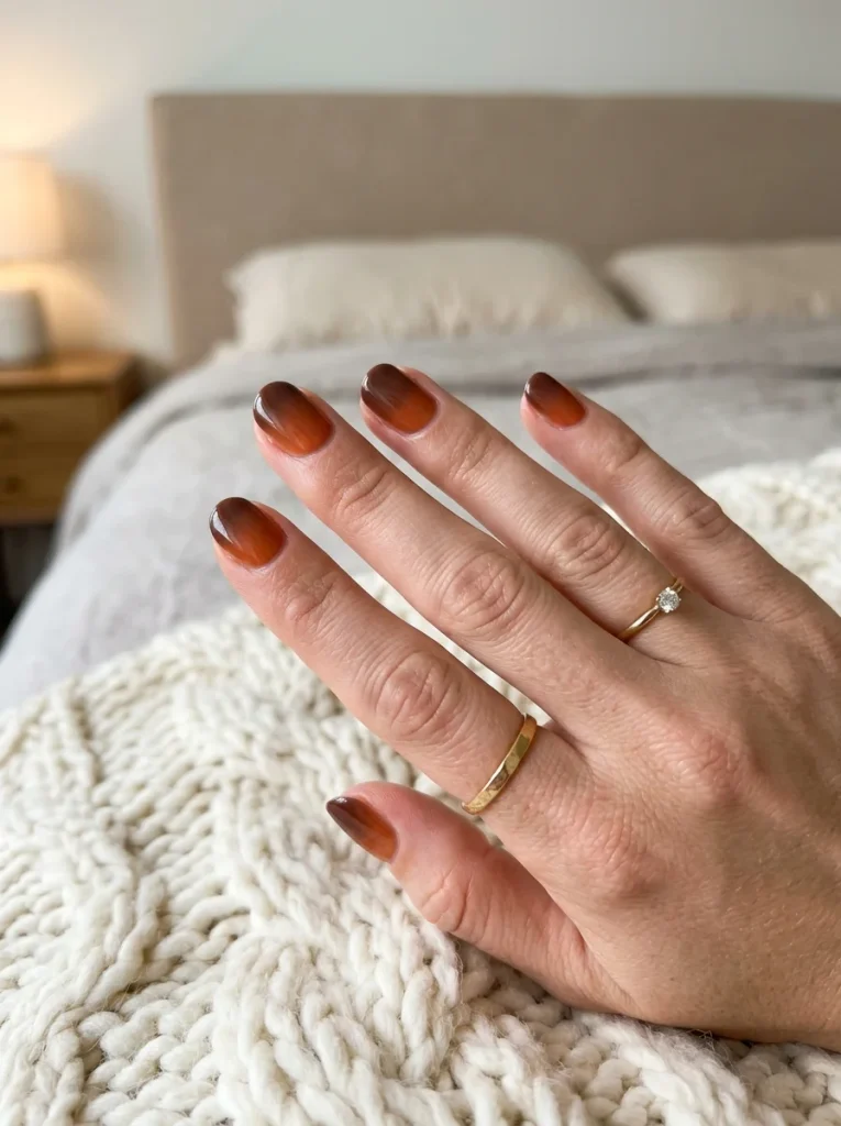 17 Short Fall Nails That Prove Less Length Means More Style This Season 16 Ombre from Rust to Brown