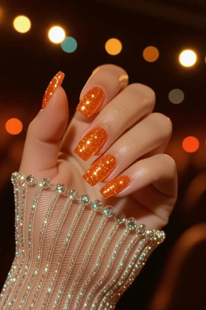 13 Fall Orange Nails That Make Autumn Feel Extra Cozy 11 Orange Glitter Gradient Nails