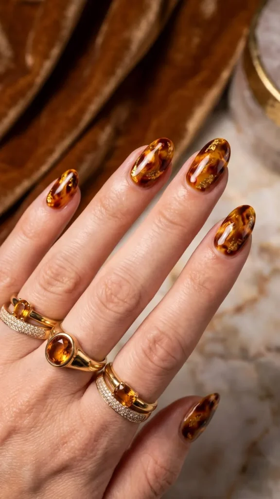 13 Fall Orange Nails That Make Autumn Feel Extra Cozy 13 Orange Tortoiseshell Accent Nails