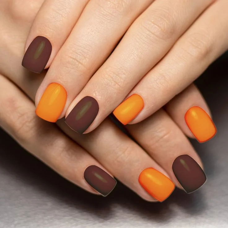 13 Fall Orange Nails That Make Autumn Feel Extra Cozy 10 Orange and Brown Mix and Match Nails