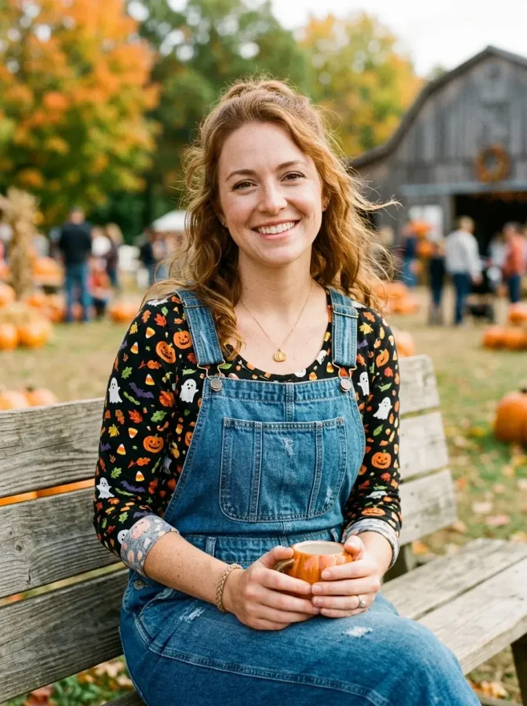 Overalls with a printed shirt underneath