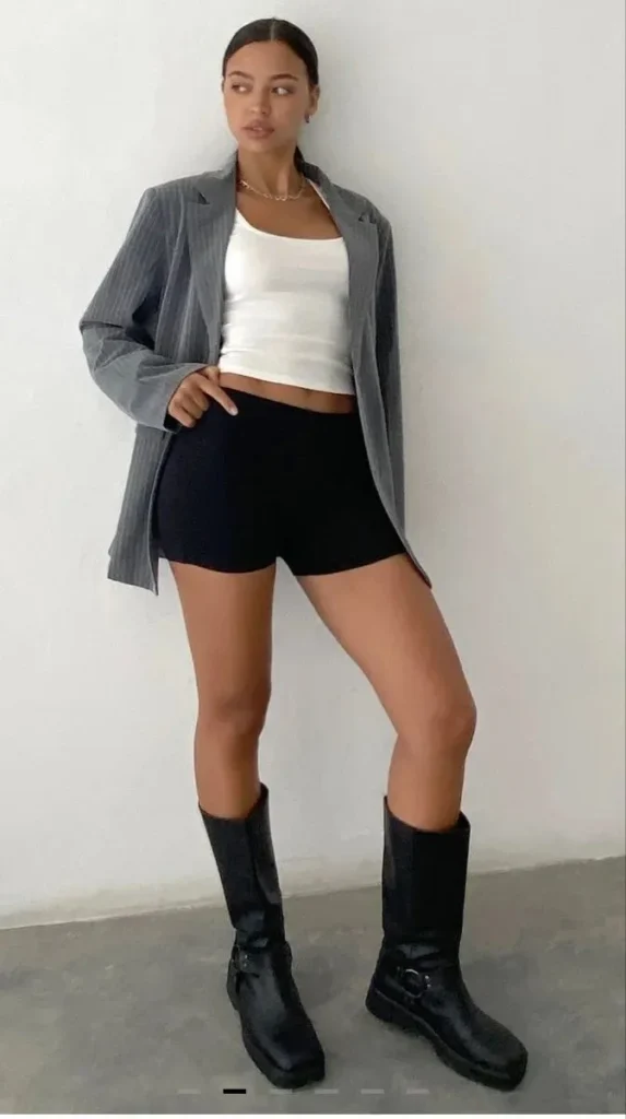 Your Fall Wardrobe Just Got Cooler: 14 Edgy Fall Outfits with Serious Attitude 8 Oversized Blazer with Biker Shorts and Boots