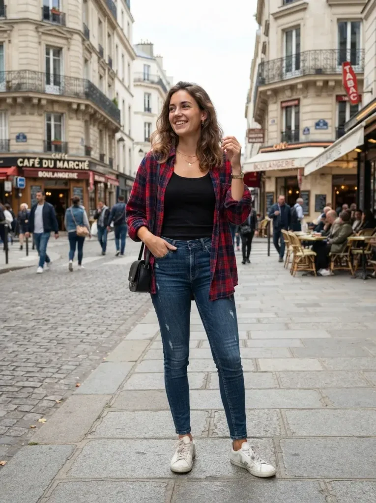15 College Fall Outfits, Built From 5 Formulas You'll Actually Reuse 4 Oversized Flannel Fitted Tank Skinny Jeans