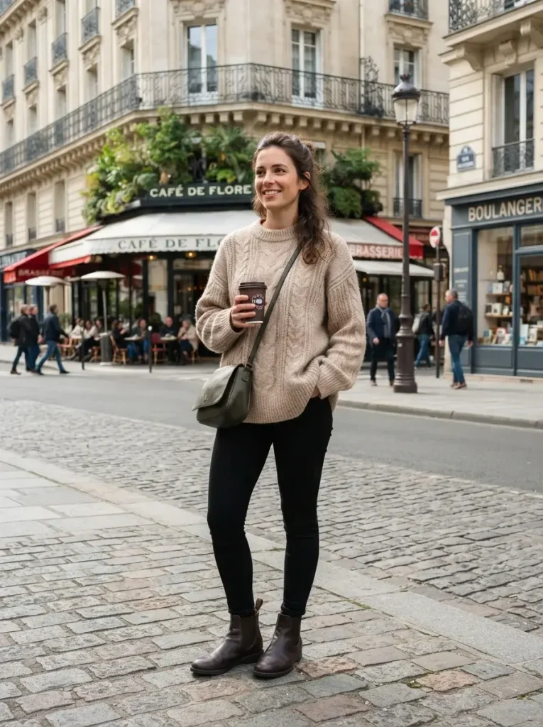 15 College Fall Outfits, Built From 5 Formulas You'll Actually Reuse 3 Oversized Knit Sweater Leggings Ankle Boots