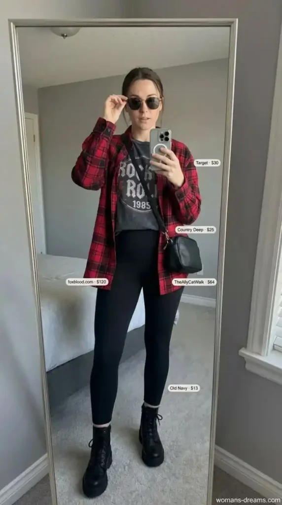 Leggings, But Make It Fall: 14 Fall Outfits Leggings Lovers Will Live In 1 Oversized Plaid Shirt With Black Leggings