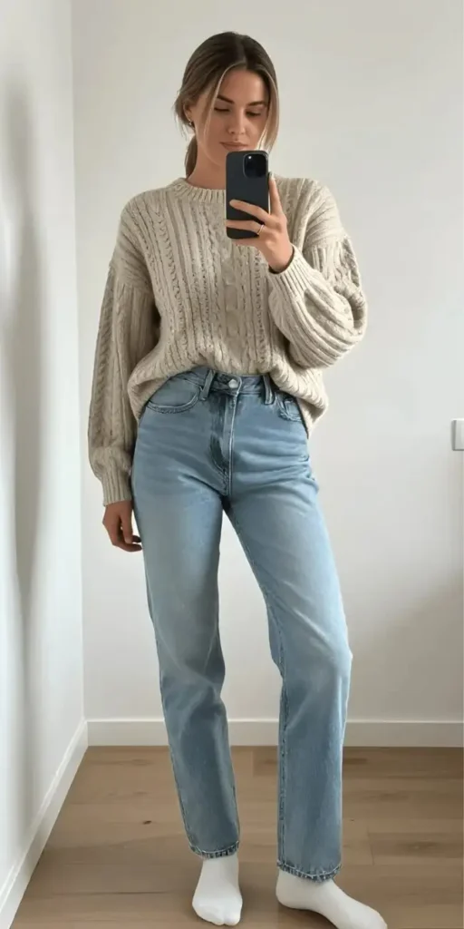 15 Casual Fall Outfits That Make Everyday Dressing Feel Effortless 2 Oversized Sweater With Straight Leg Jean
