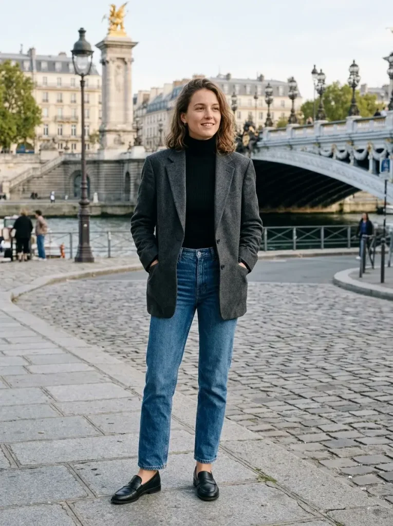 16 Fall Work Outfits, Built Around the One Piece You Decide On First 4 Oversized blazer fitted turtleneck straight jeans
