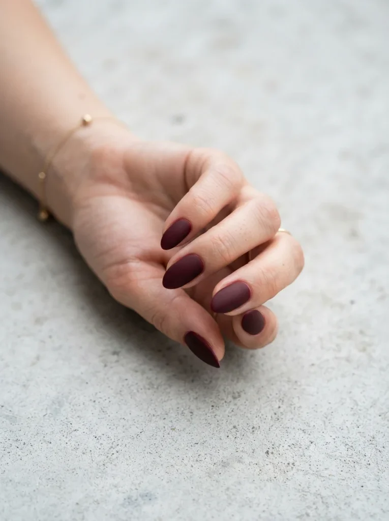 Oxblood with Matte Texture Fall Almond Nails