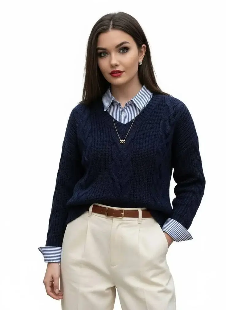 Your Fall Wardrobe Just Got Smarter With These 15 Preppy Fall Outfits 8 Oxford Shirt With a Sweater Draped Over the Shoulders