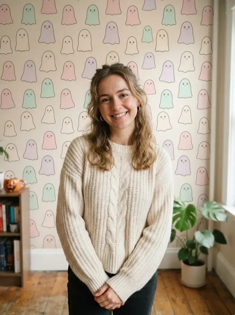 17 Halloween Wallpaper Ideas, Decorated Room by Room for Your Phone Screen 2 Pastel Ghost Pattern Halloween Wallpaper Ideas