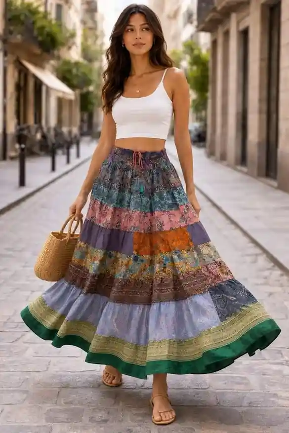Cute, Cozy, and Photo-Ready: 13 Fall Outfits Pumpkin Patch Days Deserve 13 Patchwork Skirt With a Plain Cotton Top