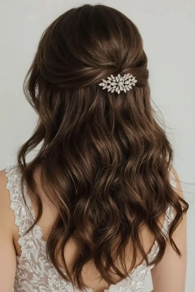 18 Church Hairstyles Ideas That Look Classy, Cute, and Effortlessly Put Together 7 Pearl Clip Half Up Hairstyle
