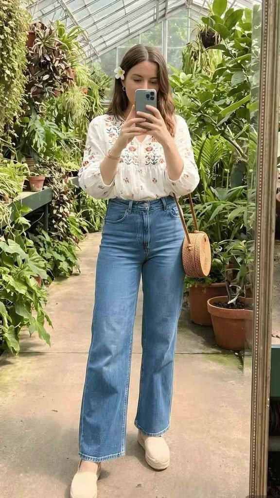 The Cozy-Girl Guide to 17 Boho Fall Outfits That Feel Effortlessly Stylish 5 Peasant Blouse With High Waisted Denim