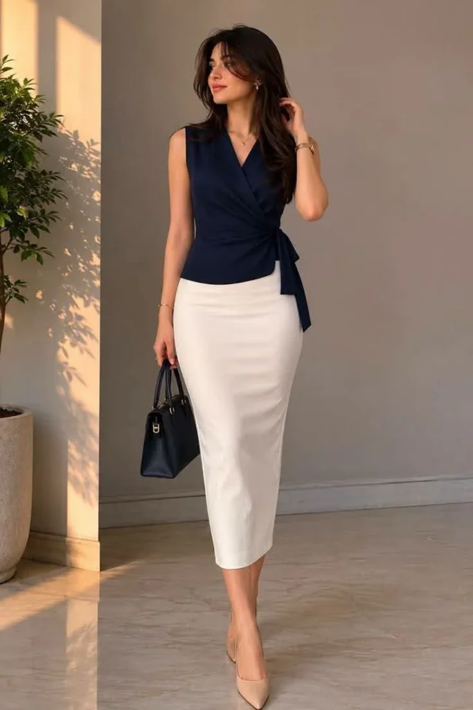 Fall Office Style Made Easy: 15 Fall Business Casual Outfits That Look Effortlessly Polished 13 Pencil Skirt and Soft Knit Top
