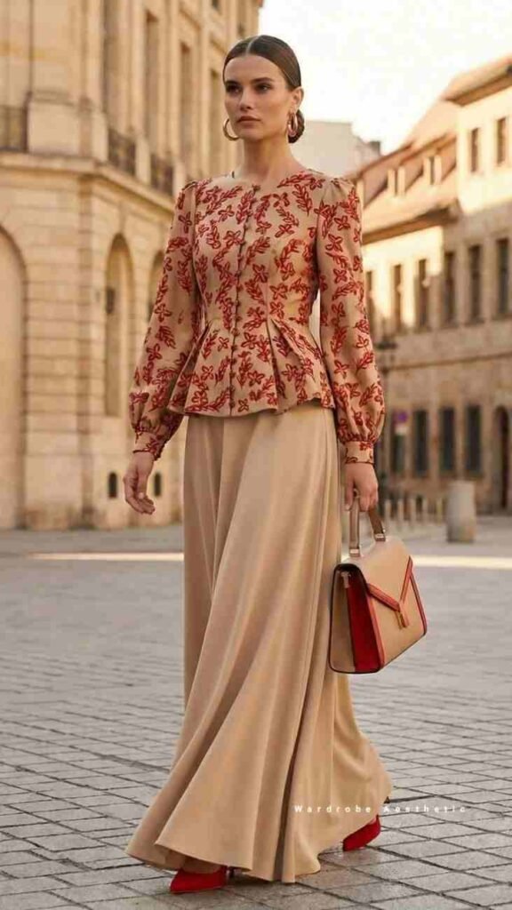 Covered, Comfortable, and So Stylish: 16 Modest Fall Outfits 11 Peplum Tunic With an A Line Maxi Skirt