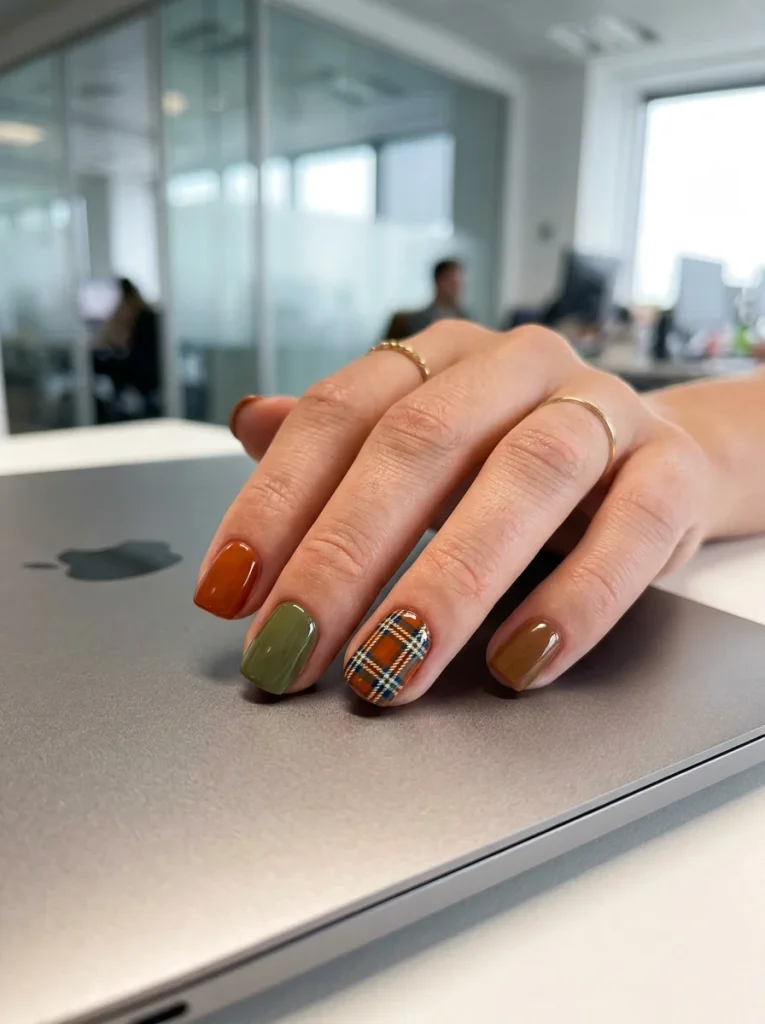 17 Short Fall Nails That Prove Less Length Means More Style This Season 15 Plaid Accent Nail 1