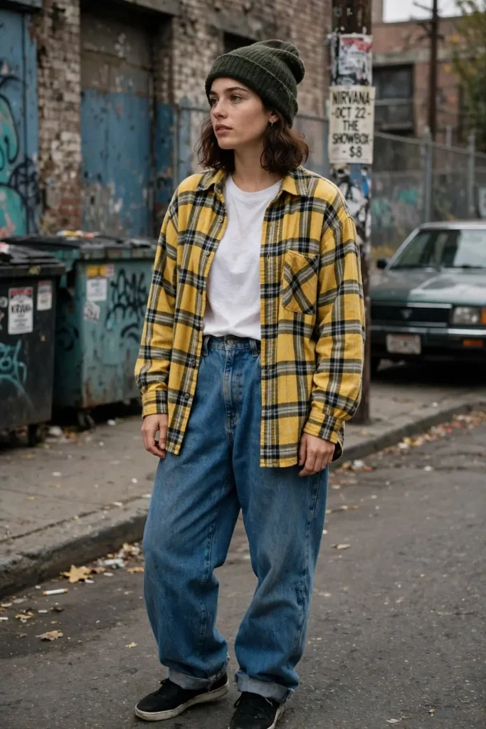 14 Edgy Fall Outfits That'll Make Your Closet Actually Interesting 5 Plaid Flannel But Make It Grunge