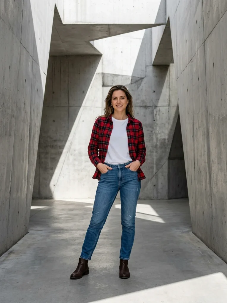 15 Fall Outfits for Women That Create Effortless Autumn Style Everyone Loves 8 Plaid Shirt Layered With Denim