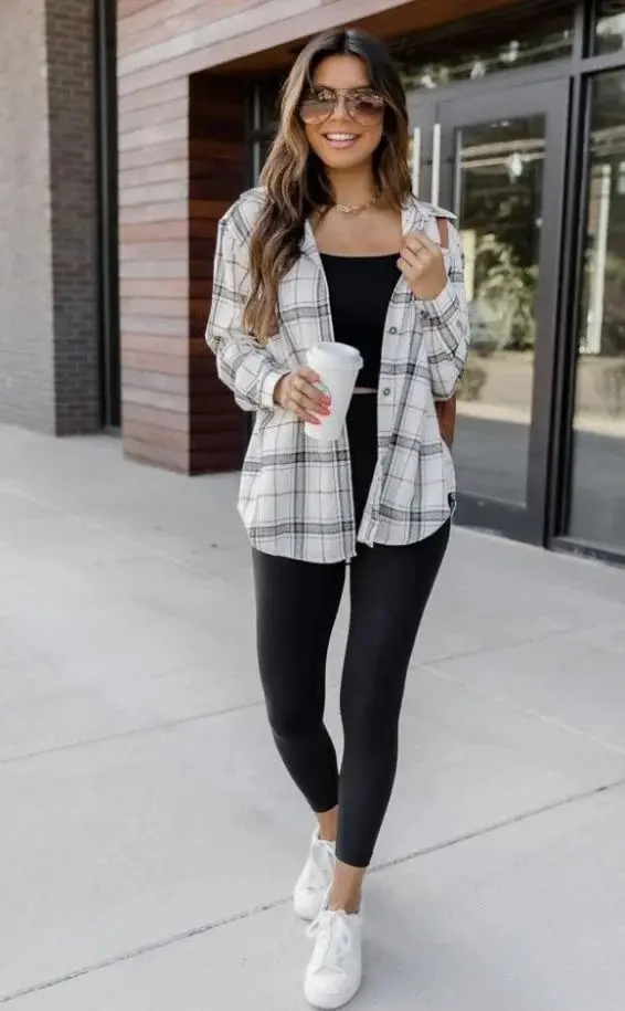 Cozy, Chic, and Easy: 17 Fall Fashion Outfits Ideas You’ll Want to Recreate 4 Plaid Shirt With Black Leggings