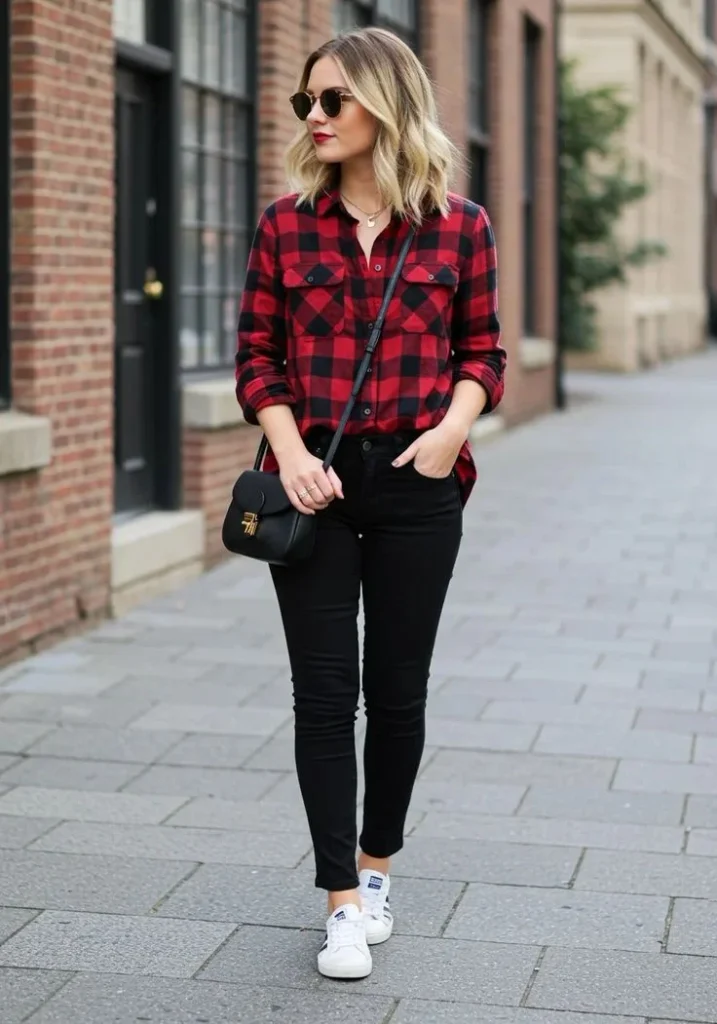 Back-to-Class Style Made Easy: 16 Fall Outfits for School You’ll Actually Want to Wear 2 Plaid Shirt With a Basic Tee and Black Jeans