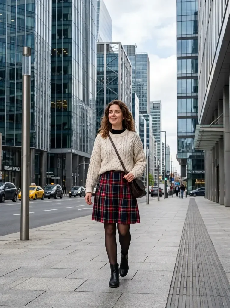 Plaid Skirt With a Cozy Knit Sweater 1