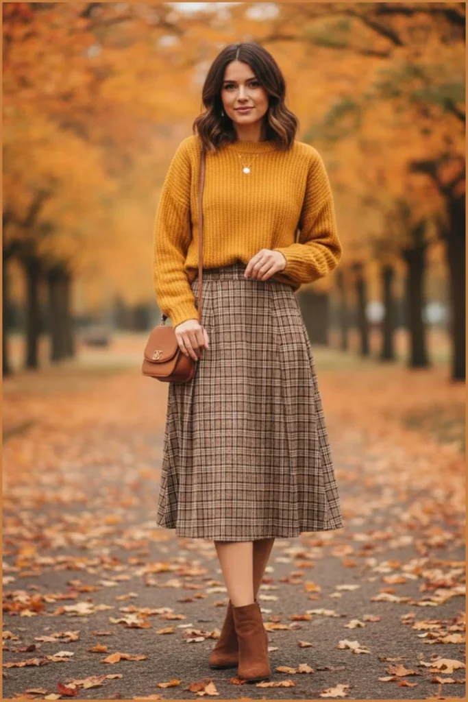 15 Fall Outfits Skirt Lovers Can Wear for an Effortlessly Chic Season 1 Pleated Midi Skirt With a Cozy Sweater