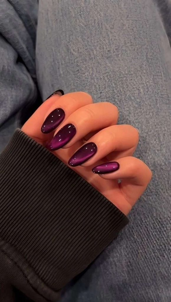 Fall Gets a Little More Magical With These 14 Fall Cat Eye Nails 7 Plum Purple Cat Eye Nails