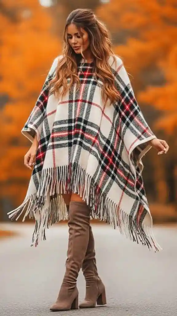 Leggings, But Make It Fall: 14 Fall Outfits Leggings Lovers Will Live In 13 Poncho Sweater With Knee High Boots
